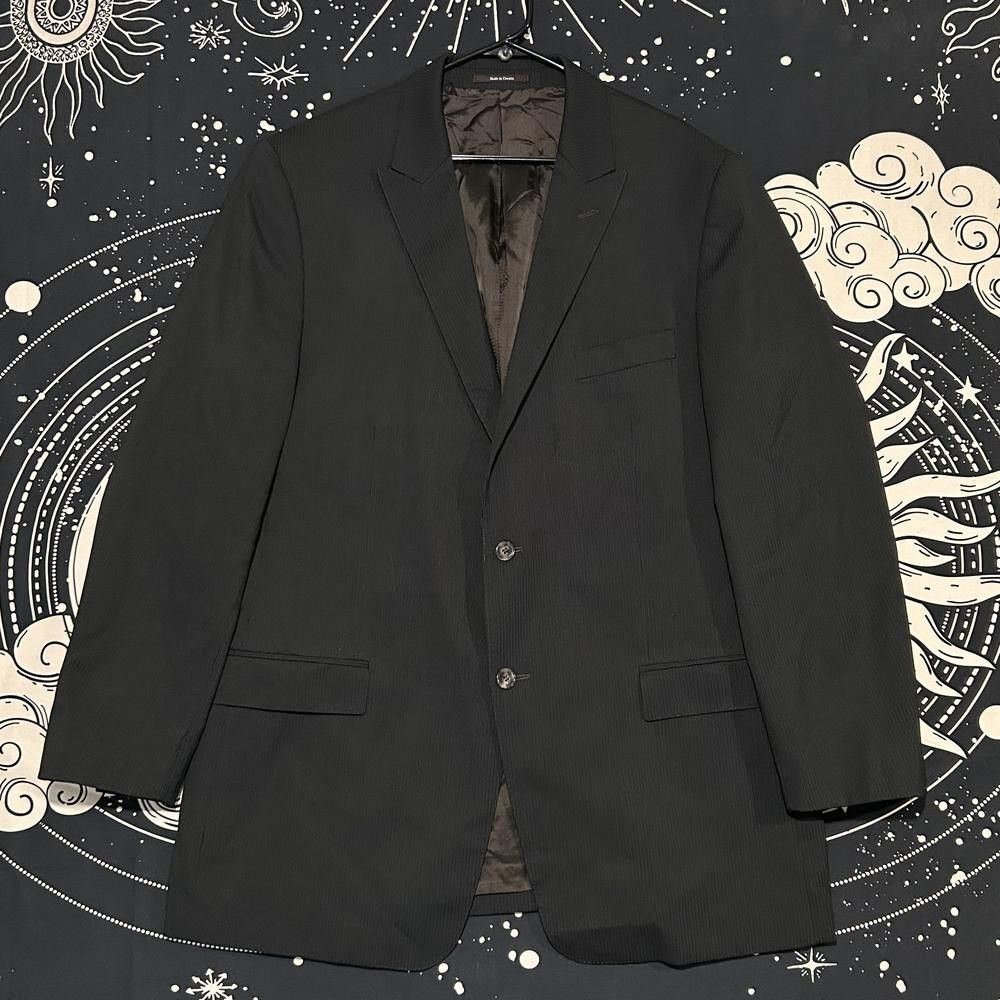 Versace Suit Jacket Mens 58 Black Wool Notch Lapel Formal Business Lined Stretch